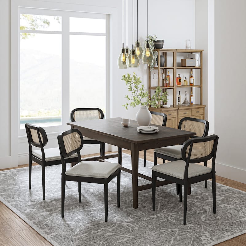 Konstantin Modern Solid Wood Dining Chair with Ratten Back and Removable Cushion Set of 6 by HULALA HOME - Black