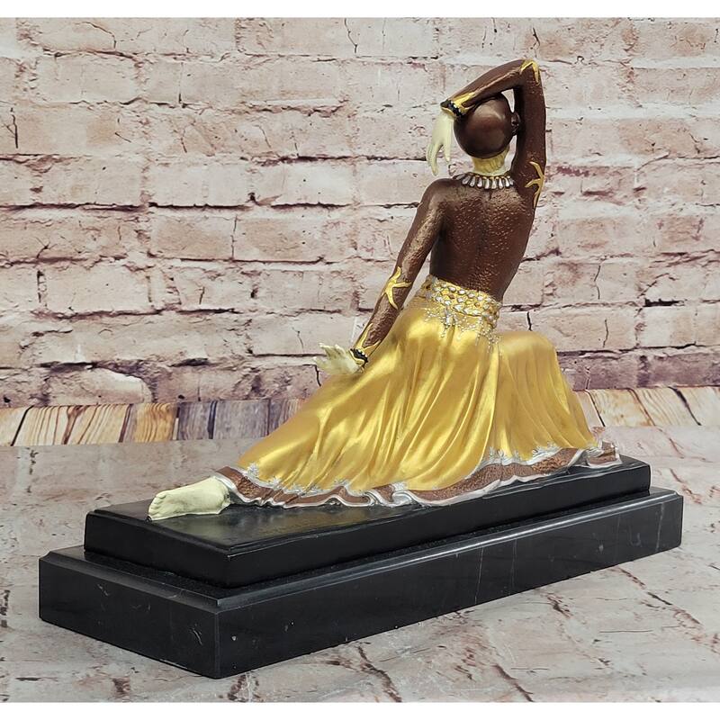 Art Nouveau Chiparus Dancer In Long Skirt - Gold Patina Bronze Sculpture