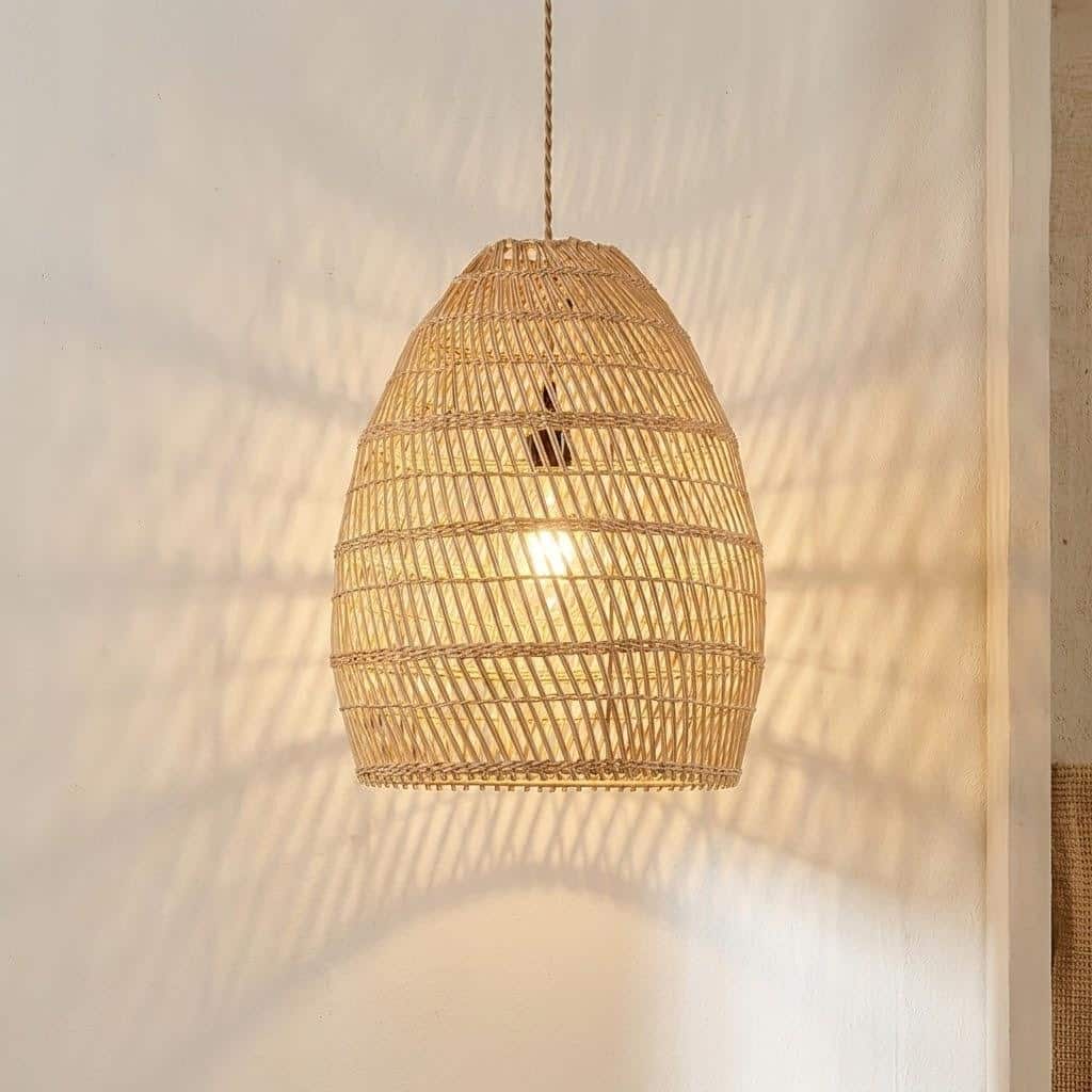 Natural Rattan Pendant Light, Woven Boho Ceiling Light Fixture for Coastal Kitchen, Dining Room & Breakfast Nook - 20" Tall