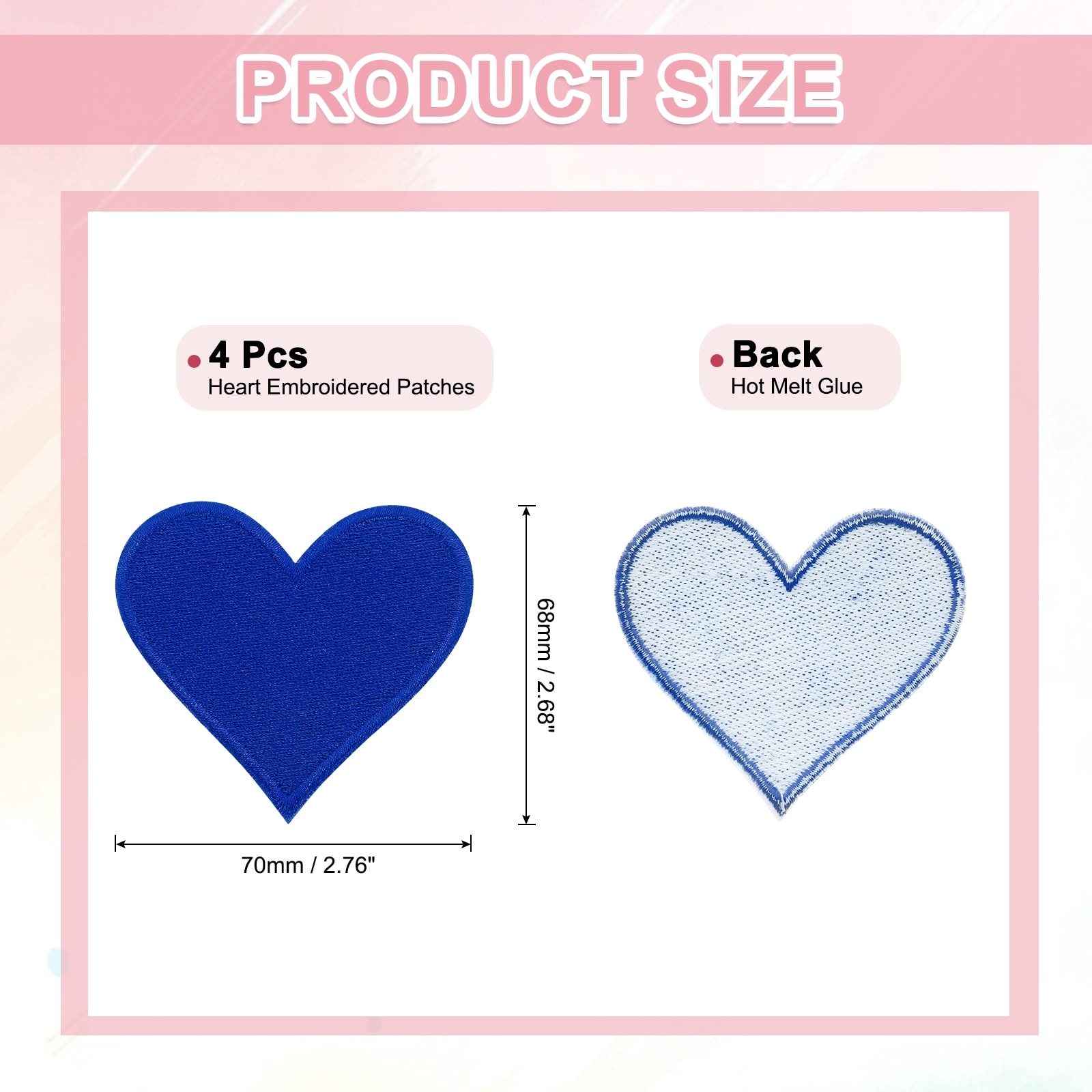 Iron on Heart Patches, Sew on Small Heart Embroidered Patches, Decorative Repair Patch Applique for DIY - 70mm