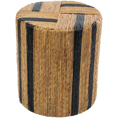 Banana Leaf Drum Handmade Linear Wrapped Accent Table with Cream and Black Stripes - Brown - Roche River Decor - 16"W, 18"H