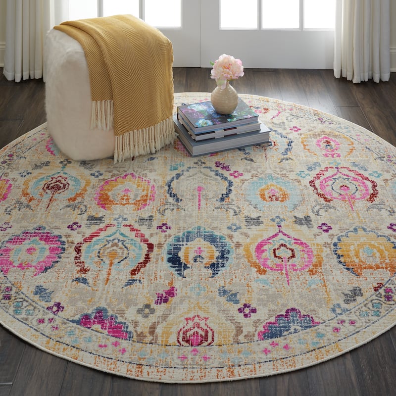 Nourison Vintage Kashan Persian Medallion Area Rug - 4' Round - Ivory/Multi - Runner/Round
