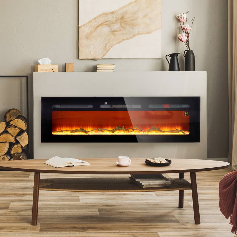 HOMCOM 36" Electric Fireplace Recessed and Wall Mounted with Remote Control, 1500W Fireplace Heater with 8H Timer - 60"