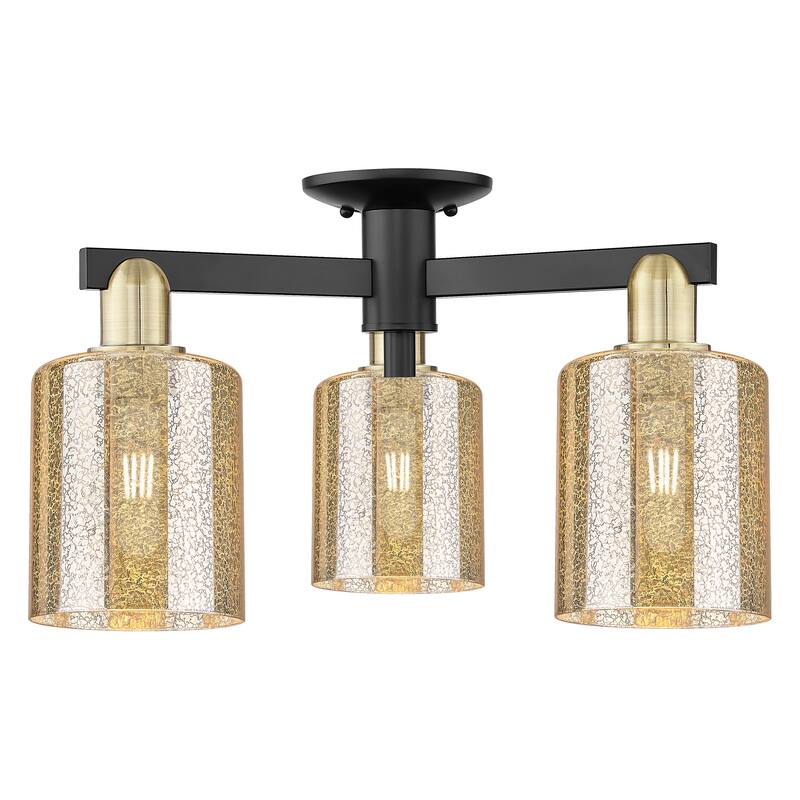 Innovations Lighting Endless Possibilities Arcadia - Cobbleskill - 3 Light 23" Semi-Flush Mount - Mercury/Black Antique Brass