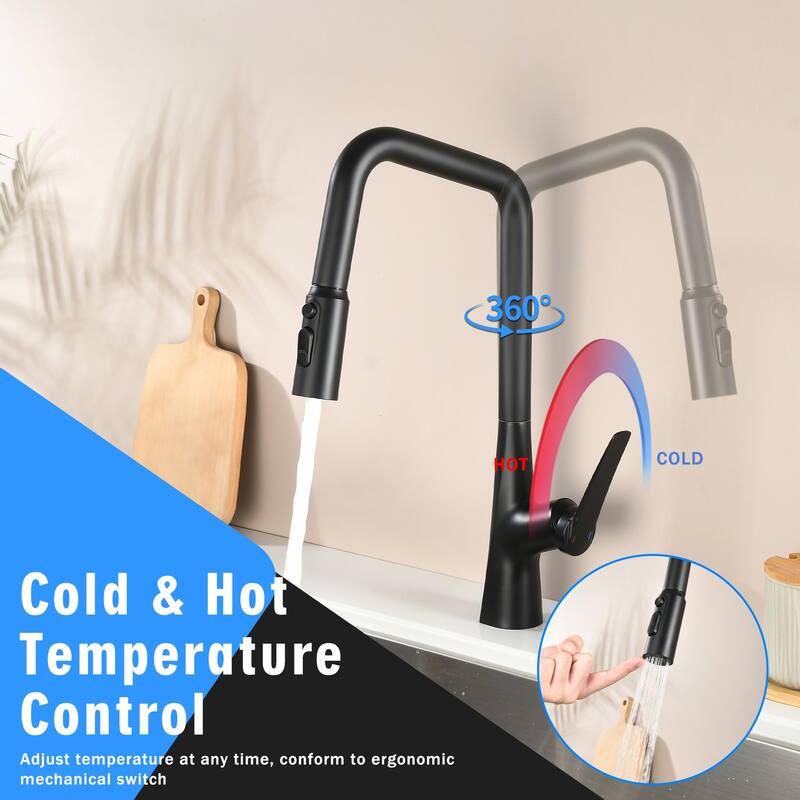 Professional Kitchen Faucet - 3 Function 360 Sprayer, One Touch Switching & Fast Connect​
