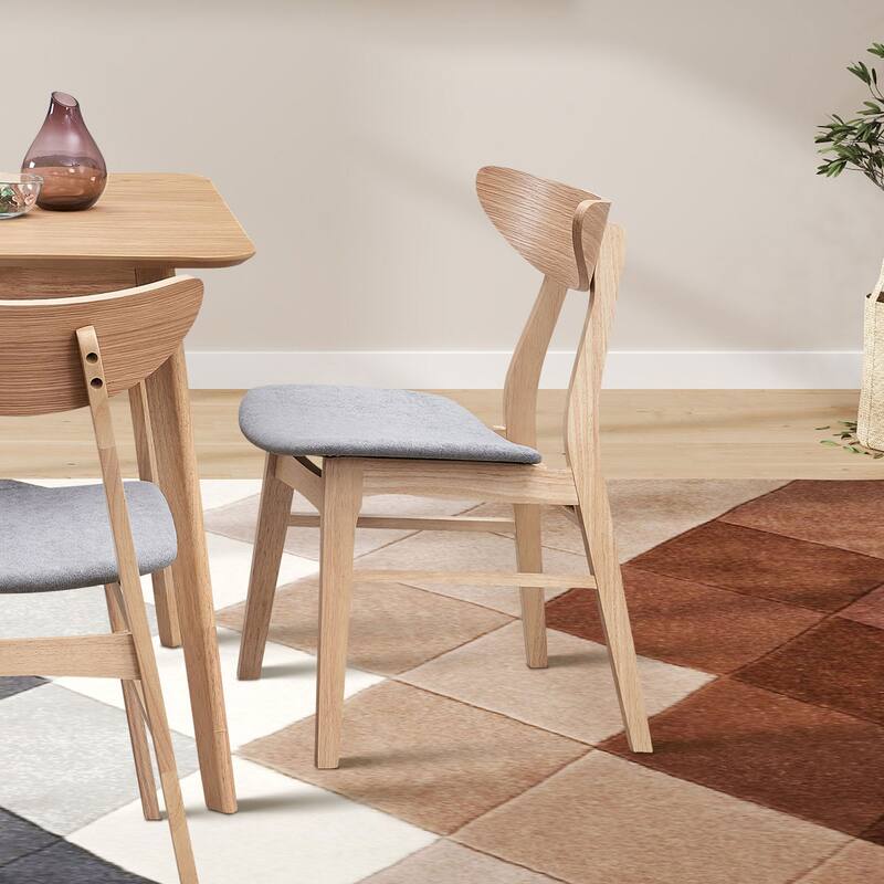 Modern Soft Upholstered Dining Chairs Set of 2, with Solid Rubber Wood Frame