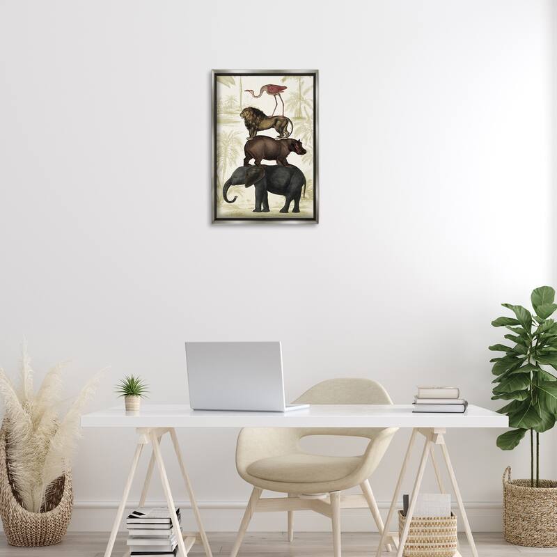 Stupell Jungle Animals Tower Framed Floater Canvas Wall Art Design By Victoria Barnes