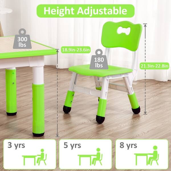 dimension image slide 4 of 6, Kids Table and 4Chairs Set-Height Adjustable Desk