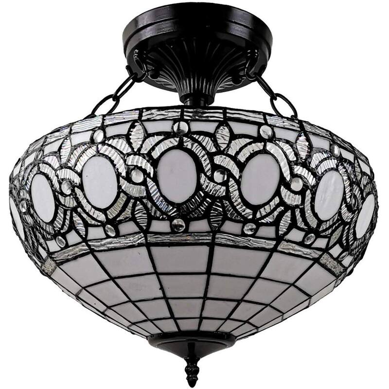 Tiffany Style Semi-flush Mount Ceiling Fixture Amora Lighting