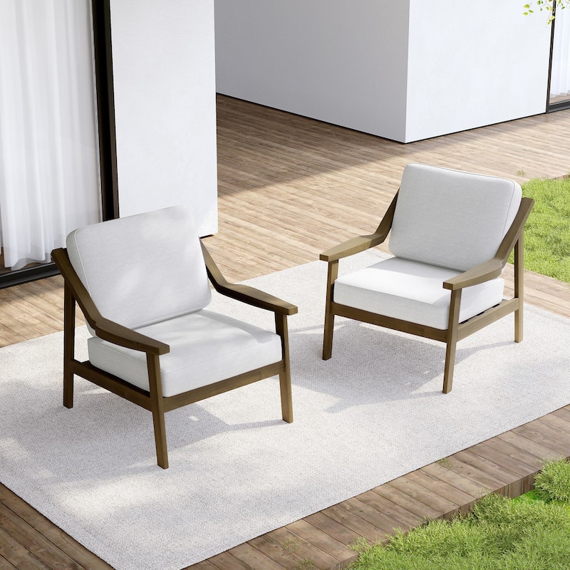 Set of 2 Outdoor Teak Wood Patio Chair with Cushion