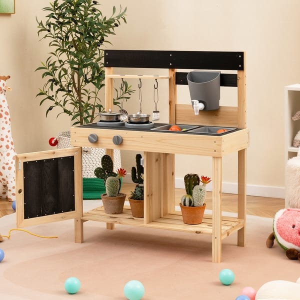 slide 2 of 9, Outdoor Mud Kitchen Playset for Kids with Removable Sinks - 26.5" x 12" x 32" Kitchens