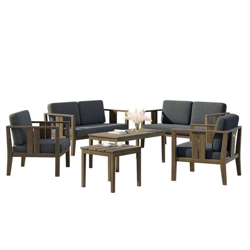 6-Piece Outdoor Furniture Solid Teak Patio Conversation Set with Table