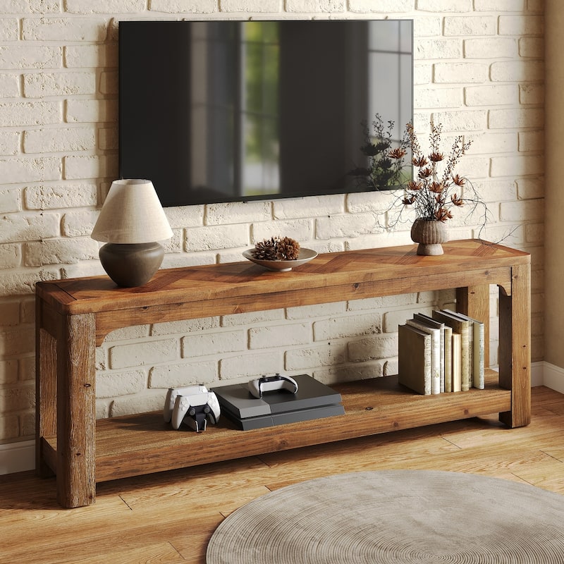 Solid Wood 63" TV Stands, Low Media Console Entertainment Center - Brown
