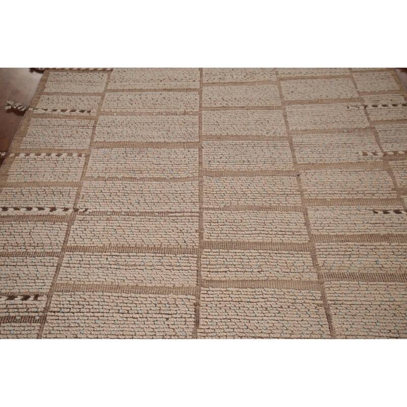 All-Over Striped Moroccan Area Rug Hand-Knotted Wool Carpet - 6'2"x 9'4"