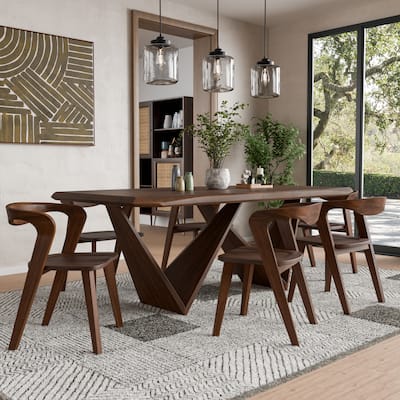 Furniture of America Abigail III Mid-Century Modern 7-Piece Rich Walnut Solid Wood Dining Set