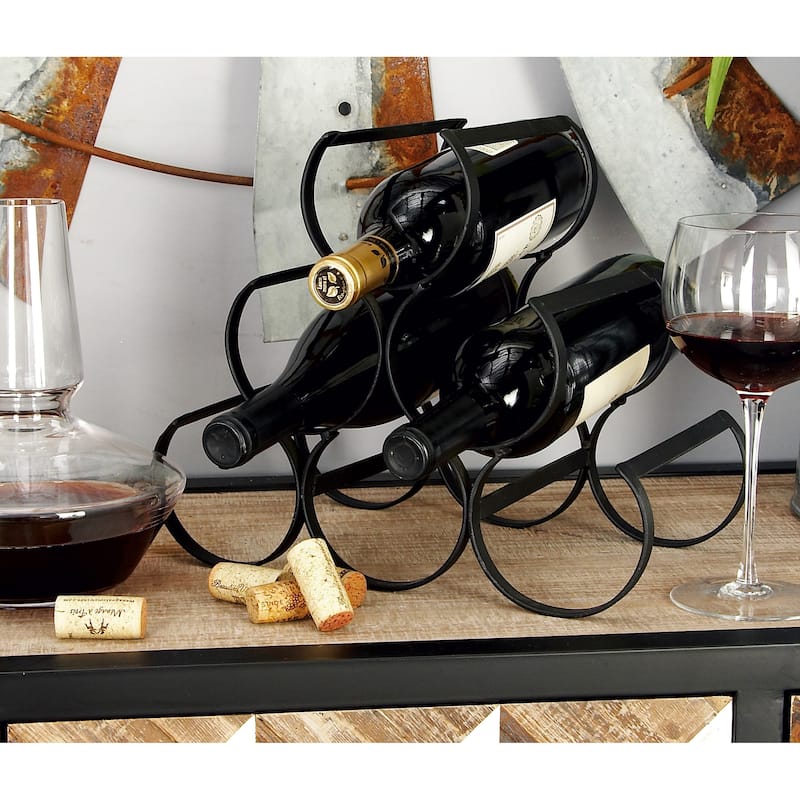 Metal Minimalistic 6 Bottle Wine Rack with Curved Holders - Black - Roche River Decor - 7"W x 12"L x 10"H