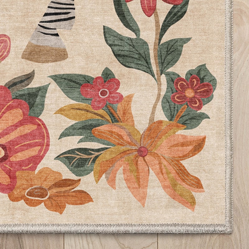 Well Woven Apollo Zebra Floral Animal Print Modern Flat Pile Area Rug