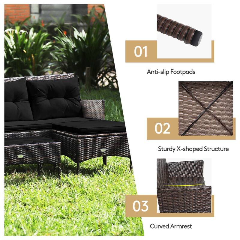 Costway 3PCS Patio Rattan Furniture Set 3-Seat Sofa Cushioned Table - See details