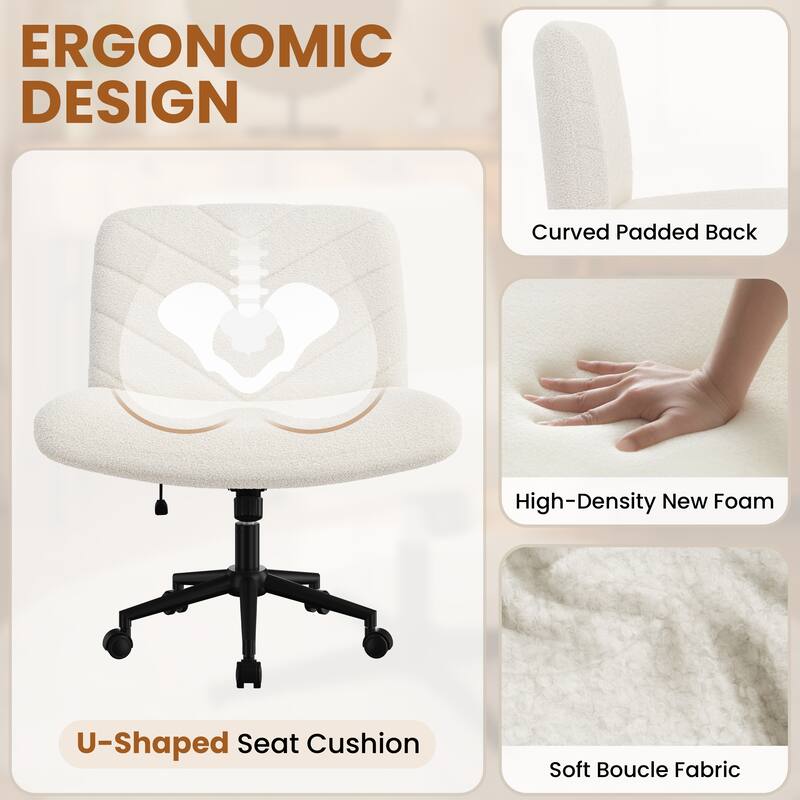 Yaheetech Boucle Swivel Desk Chair Office Chair with Wheels for Home Office Study Bedroom