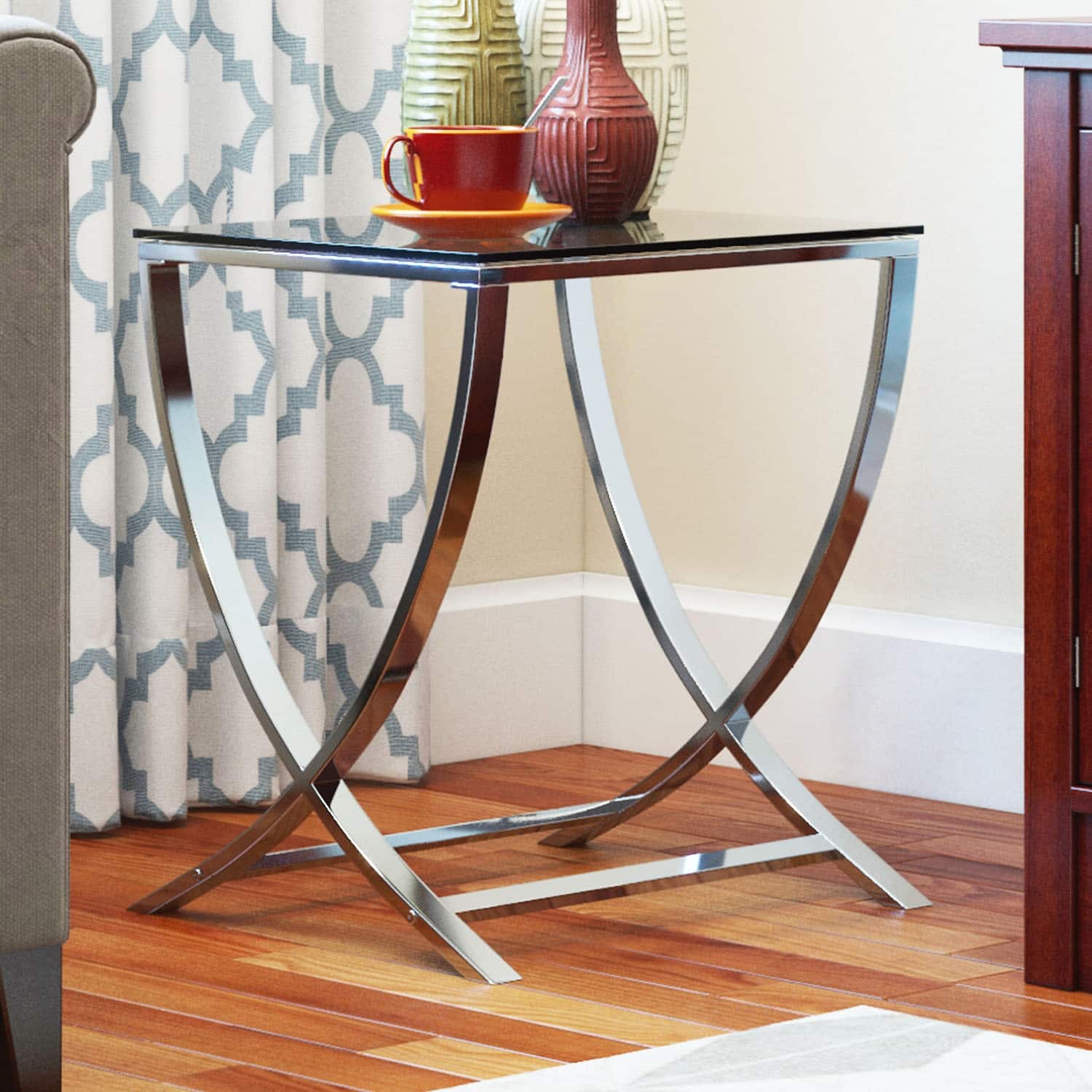 Shop Ryan Rove Vivien Living Room Coffee Sofa Table Glass Small Accent End Side Table Nightstand Chrome Finish Overstock 30428231