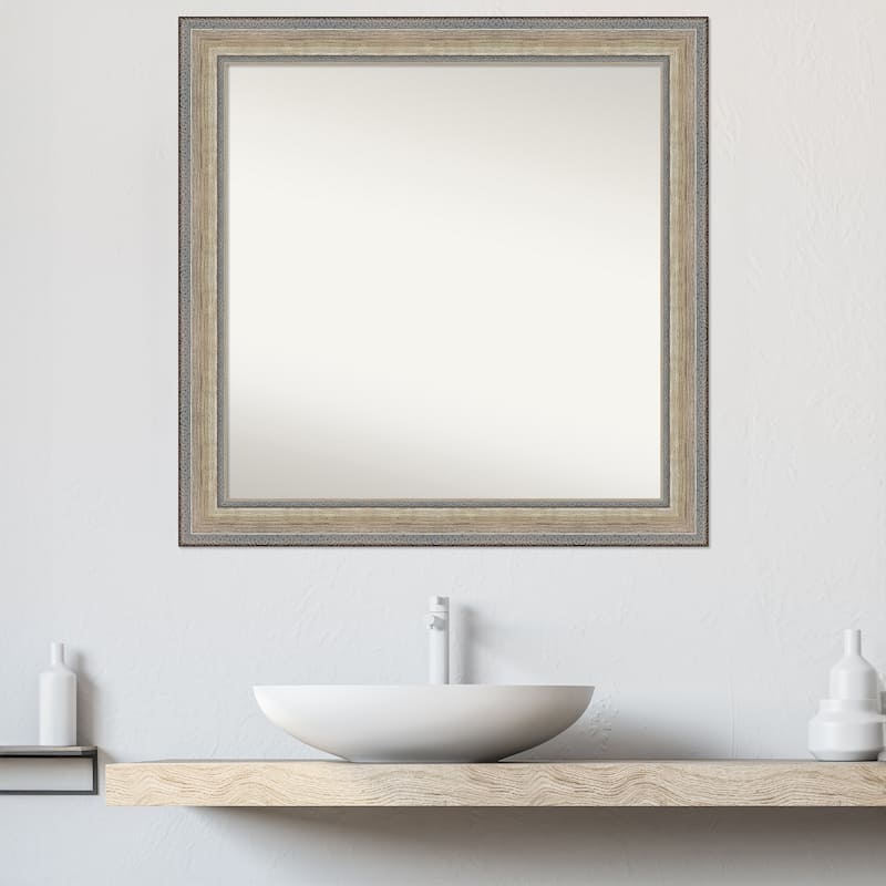 Fleur Silver Non-Beveled Wood Framed Bathroom Vanity Wall Mirror - Fleur Champagne Silver