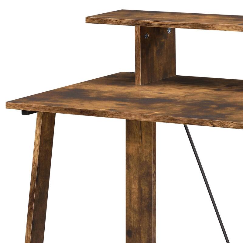 Modern Writing Desk with Storage Shelves and Sturdy Metal V-Back Reinforcement for Home or Office Workspace