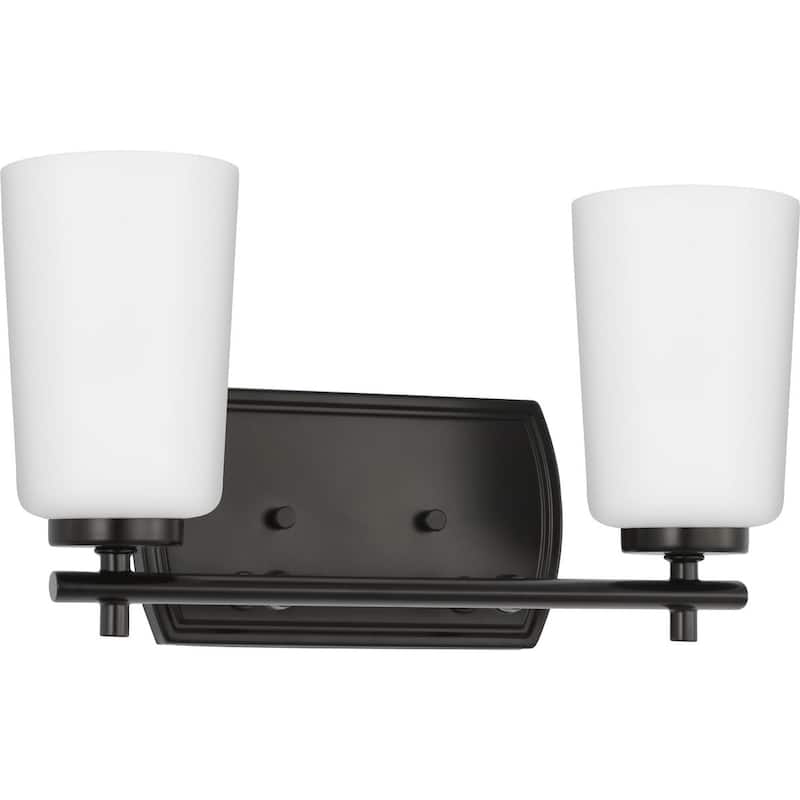 Adley Collection Two-Light Matte Black Etched Opal Glass New Traditional Bath Vanity Light - 13.875 in x 6 in x 7.625 in