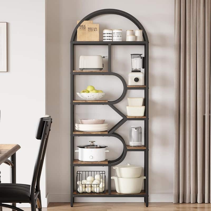 6-Tier Arched Bookshelf, Geometric Freestanding Bookcase and Open Display Storage Rack
