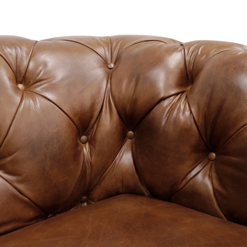 Pasargad Home Paris Club Chesterfield Genuine Leather Sofa, Brown - W88"xD35"xH29"