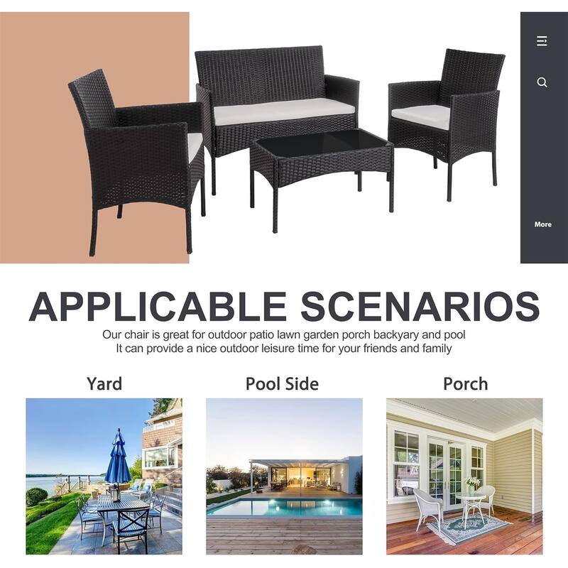 Futzca 4 Pieces Rattan Chair Set Outdoor Patio Furniture Set