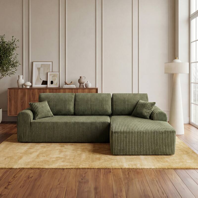 109" Cloud Modular Sectional Sofa Couch with L-Shaped Chaise, Minimalist Upholstered Corner Sofa, Deep Seat Couch - Green