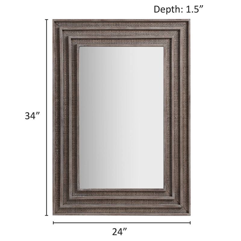 Martha Stewart Naomi Rectangular Wood and Rattan Mirror