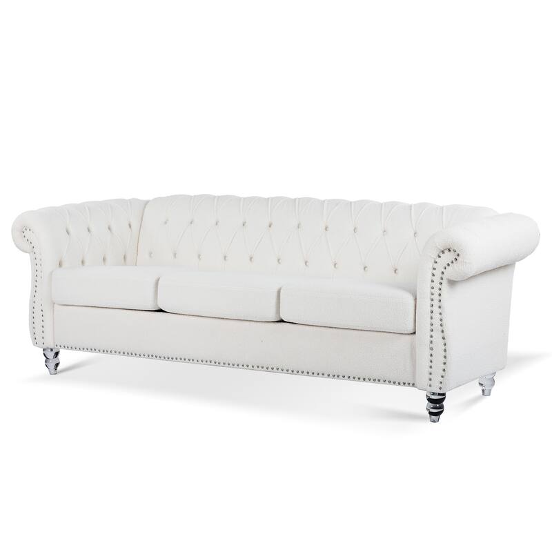 84.65" Rolled Arm Chesterfield 3 Seater Sofa