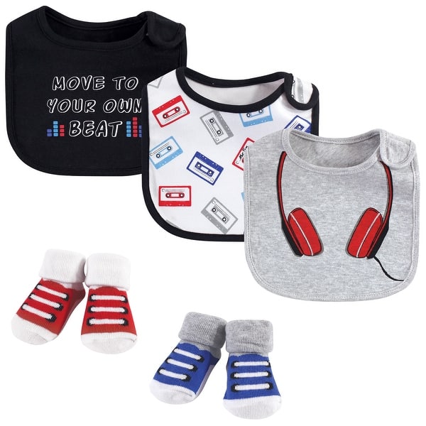 slide 1 of 1, Little Treasure Baby Boy Cotton Bib and Sock Set 5pk, Headphones, One Size - Headphones - One Size