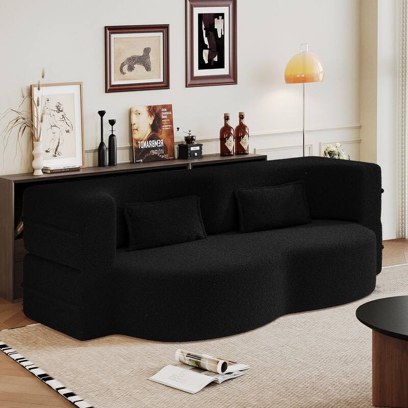 Modern 78.7" Floor Sofa With 2 Pillows For Small Pace Living Room, Convertible Sleeper Sofa Bed