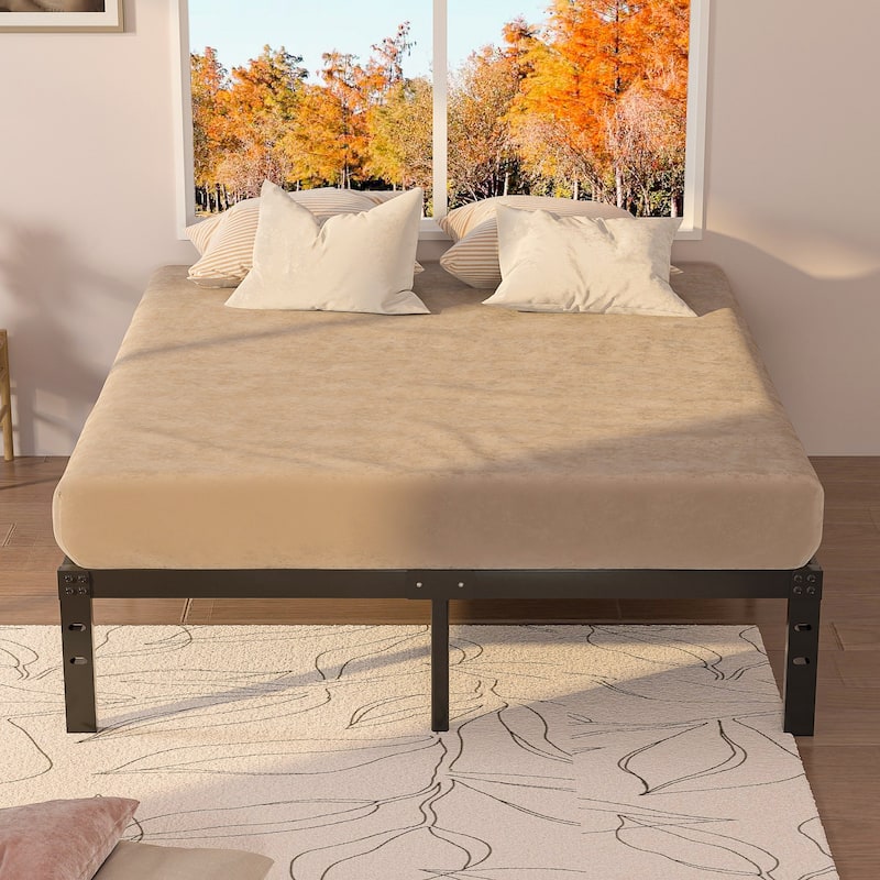 VECELO Bed Frames No Box Spring Needed, Heavy Duty Metal Platform with Steel Slat, Easy Assembly, Black