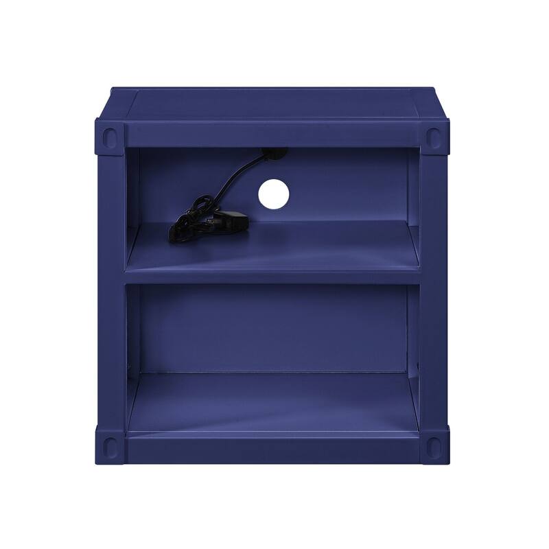Blue Finish 20 in. W Nightstand with Inbuilt Charging USB Port