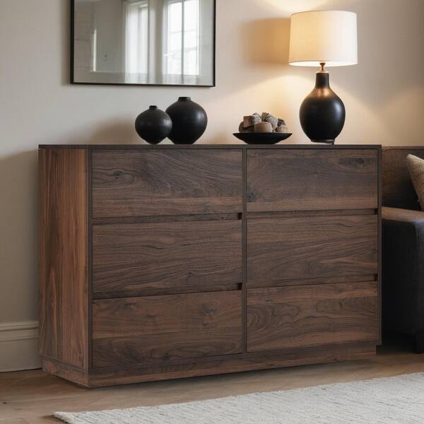 modern dark brown dresser Nora 84 in. W Rectangular Wood 9 Drawer Dresser Walnut