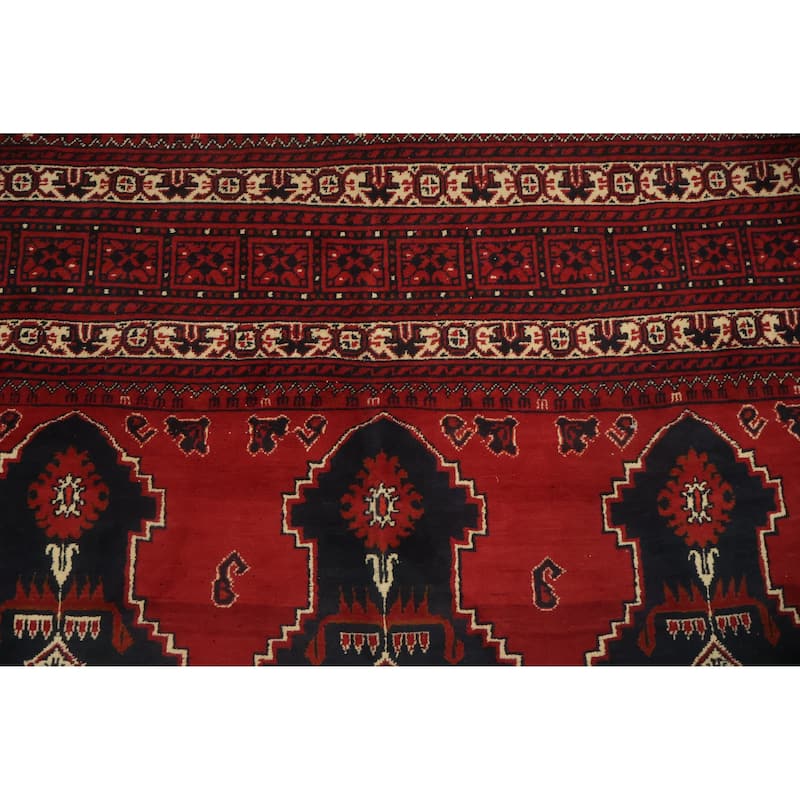 Hand Knotted Oriental 100% Wool Carpet Traditional Tribal Red Balouch Area Rug - 10' 9'' X 8' 3''
