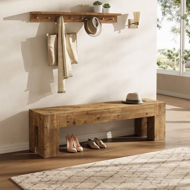 Solid Wood Bench, 47" Rustic Extra Long Heavy Duty Entryway Bench