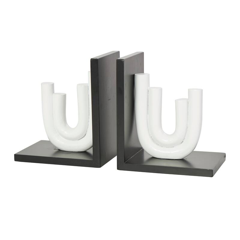 CosmoLiving by Cosmopolitan Black or White Wooden Bookends with White or Black Stands (Set of 2)