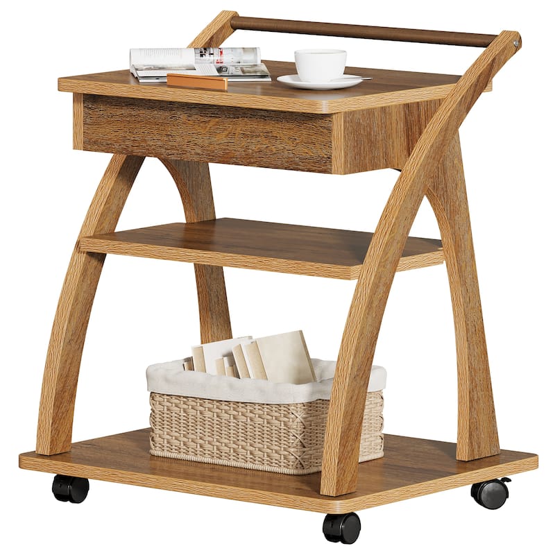 Side Table with Wheels, 3-Tier End Table with Adjustable Tabletop