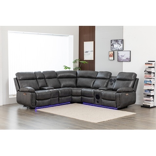 Betsy Furniture Large Microfiber Reclining Sectional Living Room Sofa in Grey Reversible
