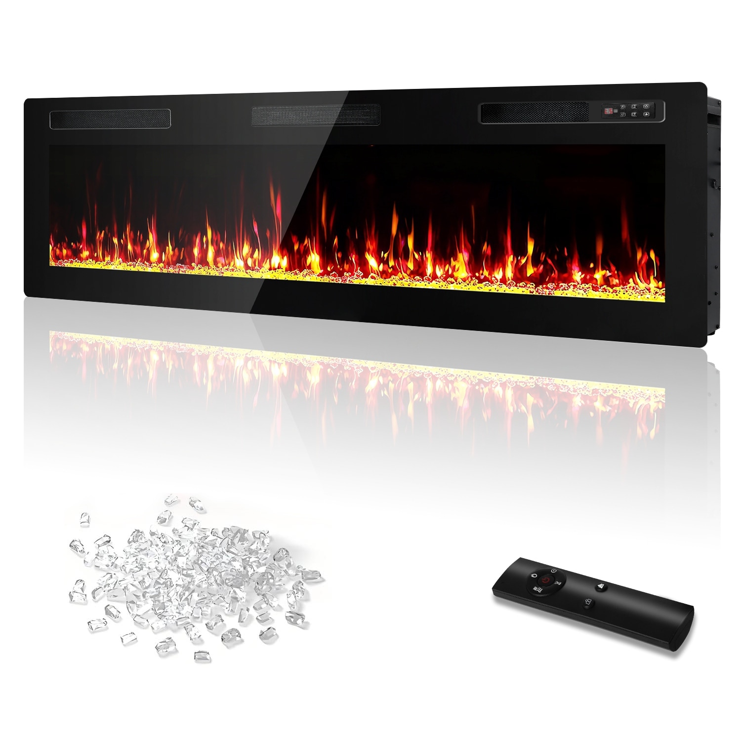 Bossin Electric Fireplace Recessed and Wall Mounted,750/1500W Fireplace Heater and Fireplace with Touch Screen Control Panel
