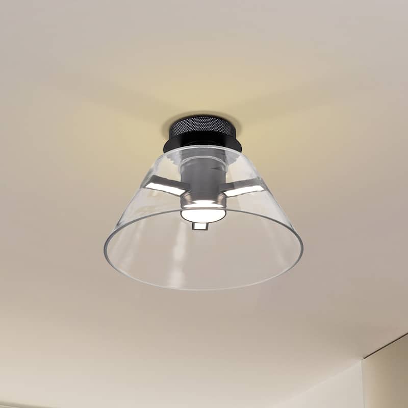 Edmond - 14 Inch LED Semi Flush - Matte Black with Clear Glass