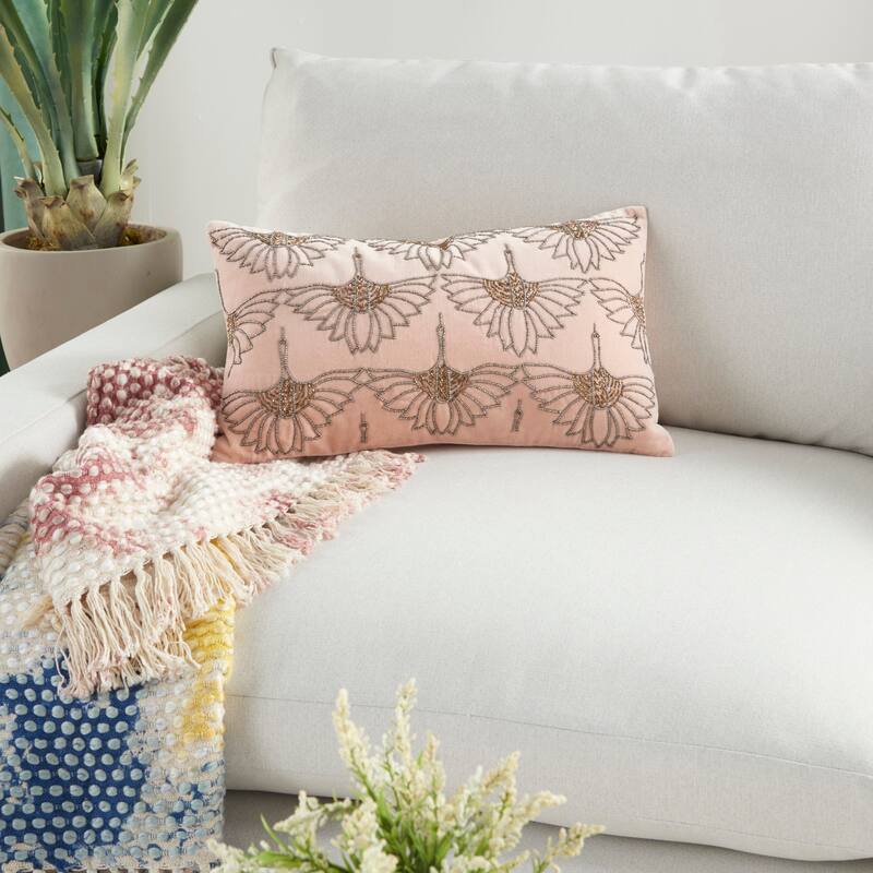 Mina Victory Beaded Flowers Throw Pillow - Pink - 12" x 20"