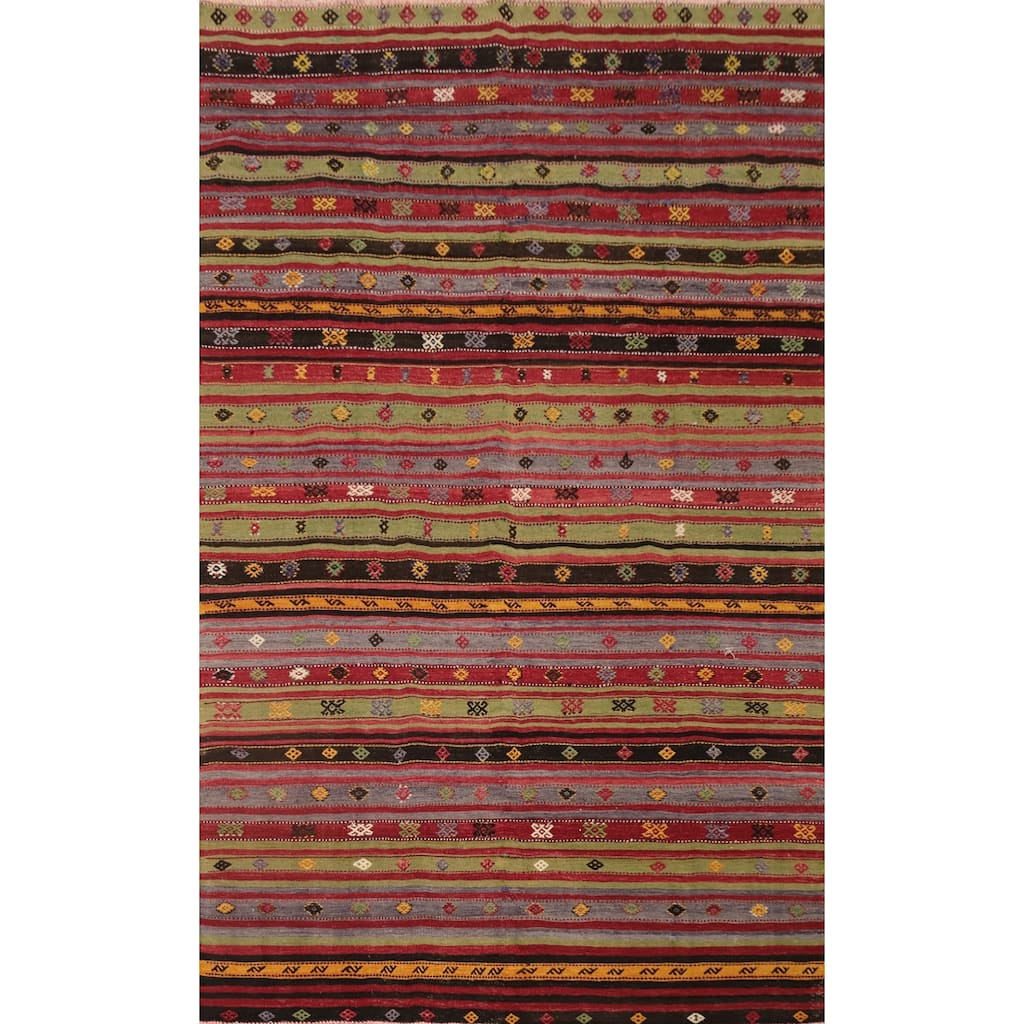 Hand Woven Oriental 100% Wool Carpet Southwestern Tribal Multi-Colored Kilim Area Rug - 9' 7'' X 5' 11''