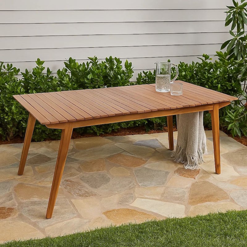 Outdoor Dining Table, 69 Inch Slatted Rectangular, Brown Acacia Wood