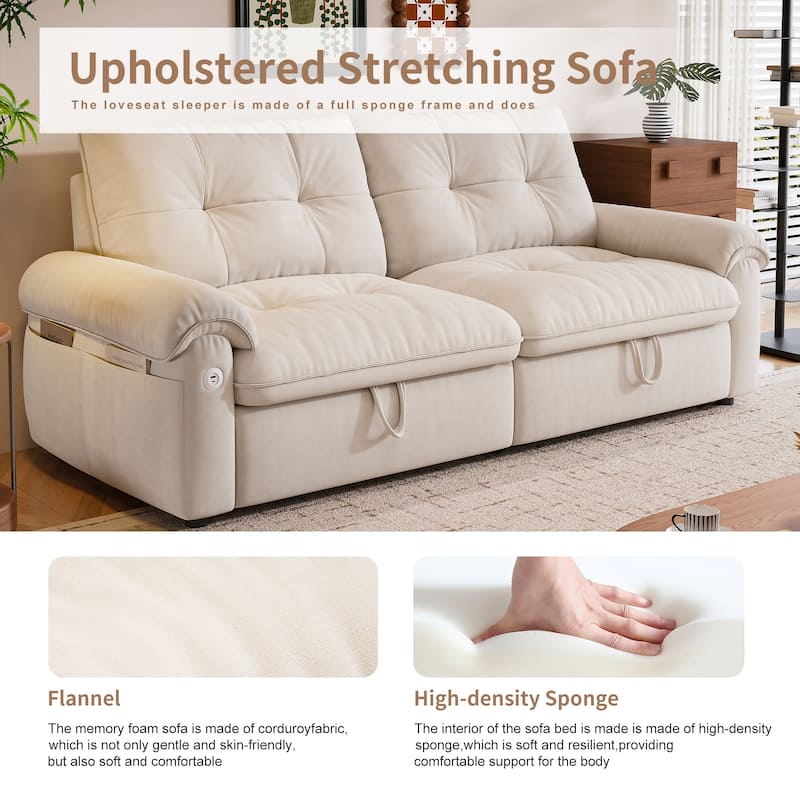 2-in-1 Velvet Pull Out Sleeper Sofa Bed Convertible Loveseat Couch for Sitting, Napping or Sleeping with Side Pockets and USB