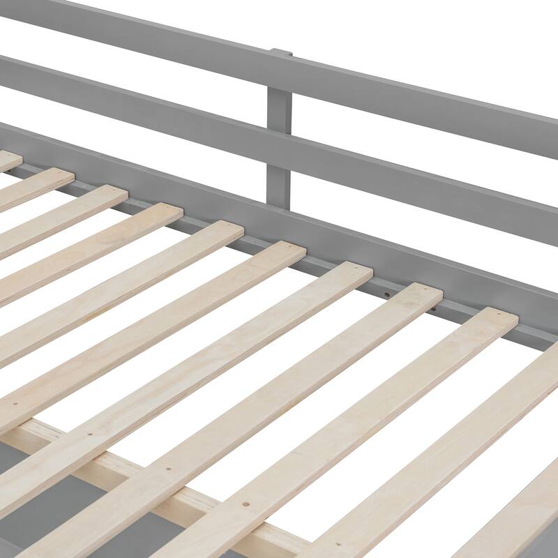 Stairway Wooden Bedframe Twin Size Loft Bed with Built-in Desk, Clothes Rail, Open Shelves, Drawers Cabinets and Guardrails